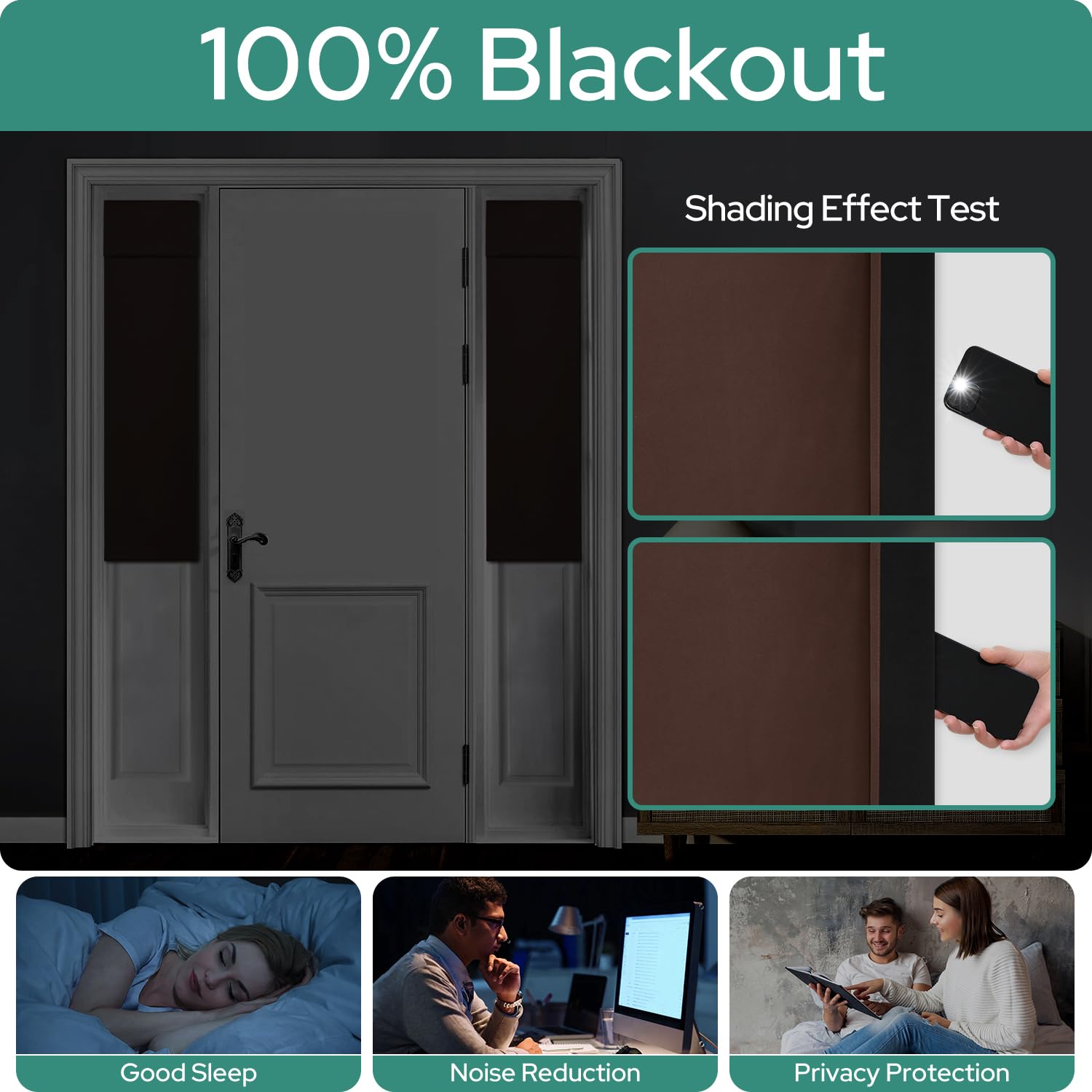 Homeideas 100% Blackout Sidelight Curtains For Front Door, Side Door Window Curtains, Front Door Curtains For Small Window, Thermal Insulated Door Window Covering, (1 Panel, W12 X L54, Brown)